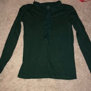 Green & Black Polka Dot Ruffle Shirt